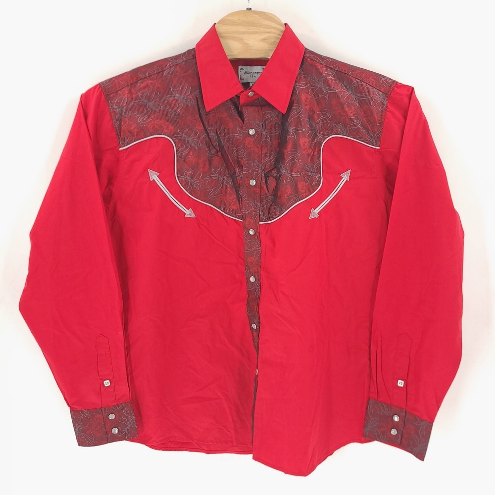 Ace of Diamond Shirt Mens Extra Large Red Western Rodeo Cowboy Pearl Snap USA
